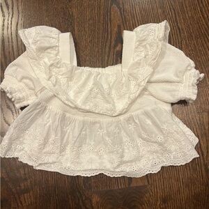 Mayoral Girls White Eyelet Ruffle Top - Size 6